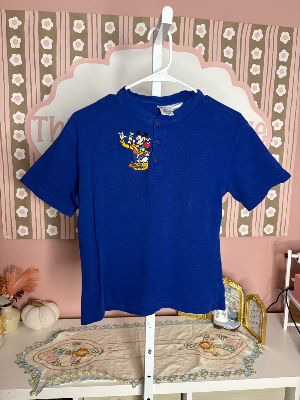 Disney Vintage Royal Blue Short-Sleeve Mickey Henley Tee